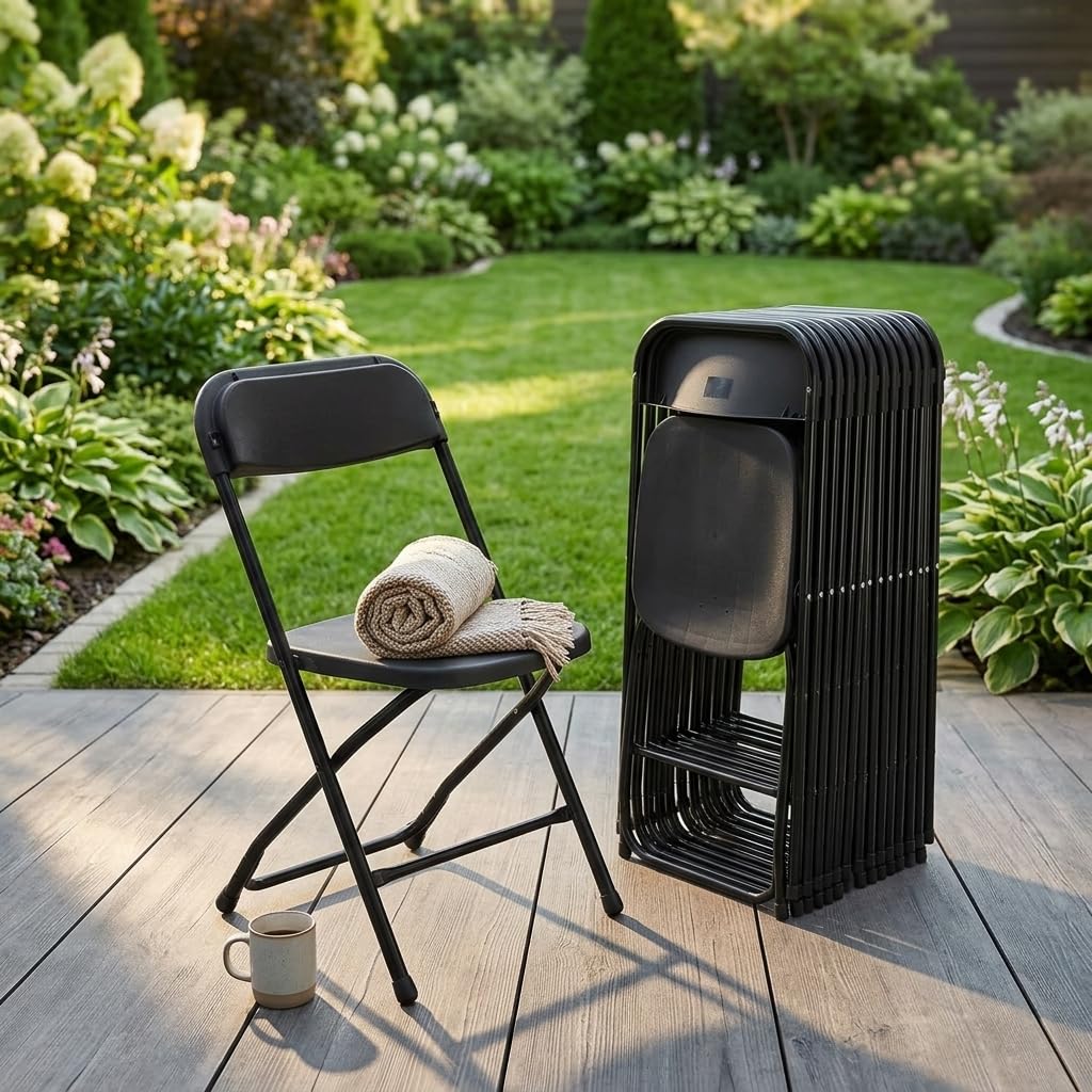 Folding Chairs Set of 10, 330lbs Heavy Duty Plastic Stackable Chairs, Portable Foldable Indoor Outdoor Chairs for Party, Camping, Patio & Events, Black R3740