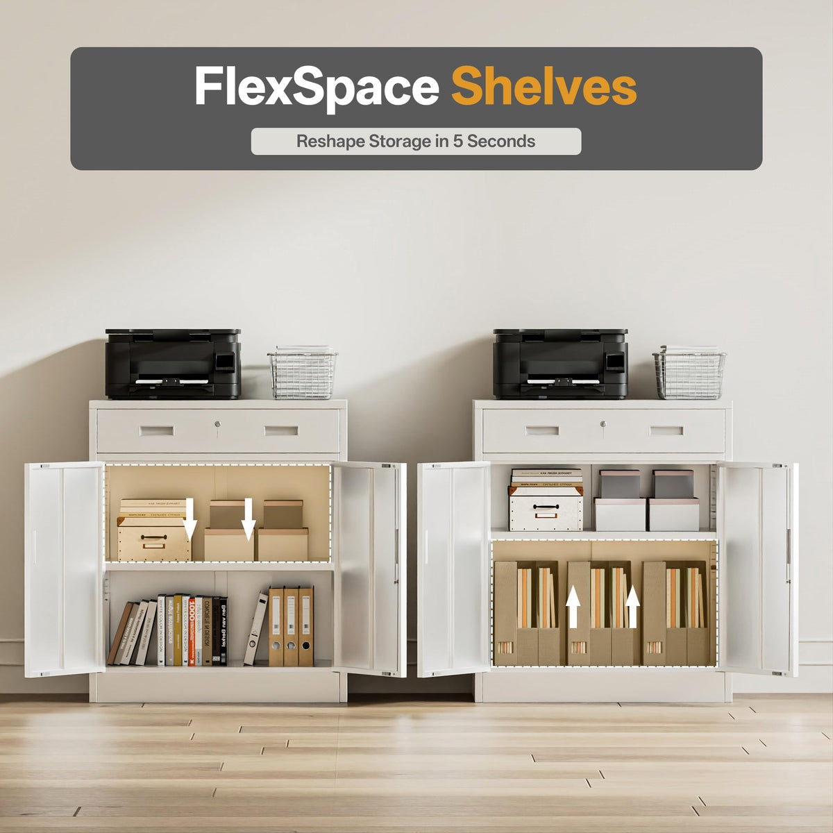 White Steel Lockable Storage Cabinet with Drawer and Adjustable Shelves Z163