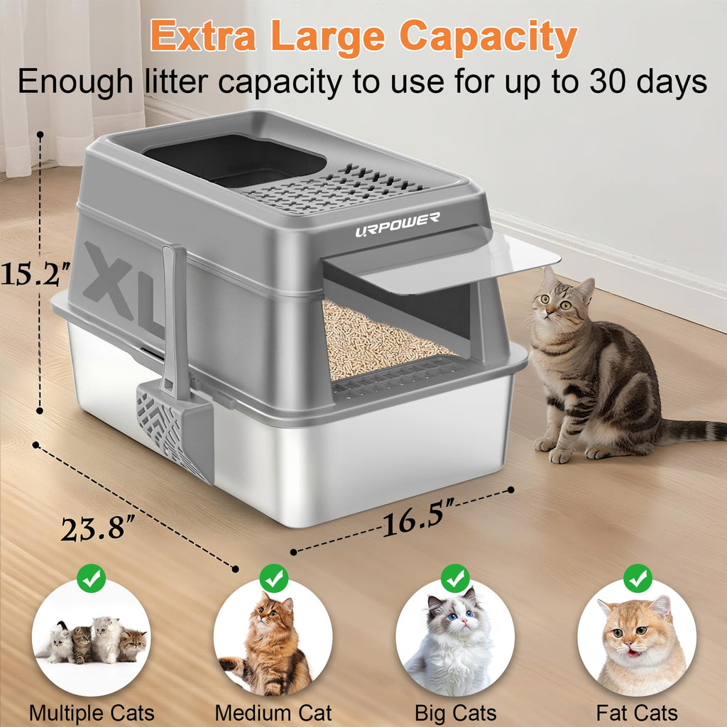 Extra Large Stainless Steel Litter Box with Lid O635