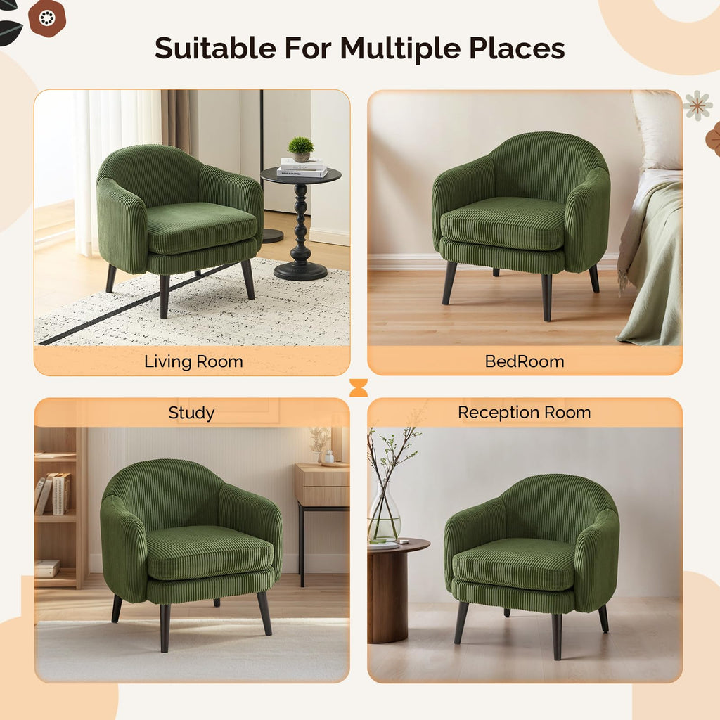 Green Corduroy Accent Armchairs Set of 2 I375