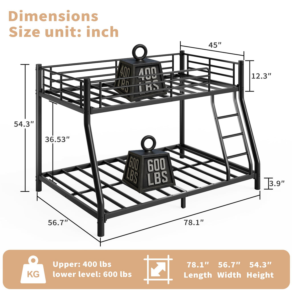 Twin Over Full Size Bunk Bed with Guardrail & Ladder W931668