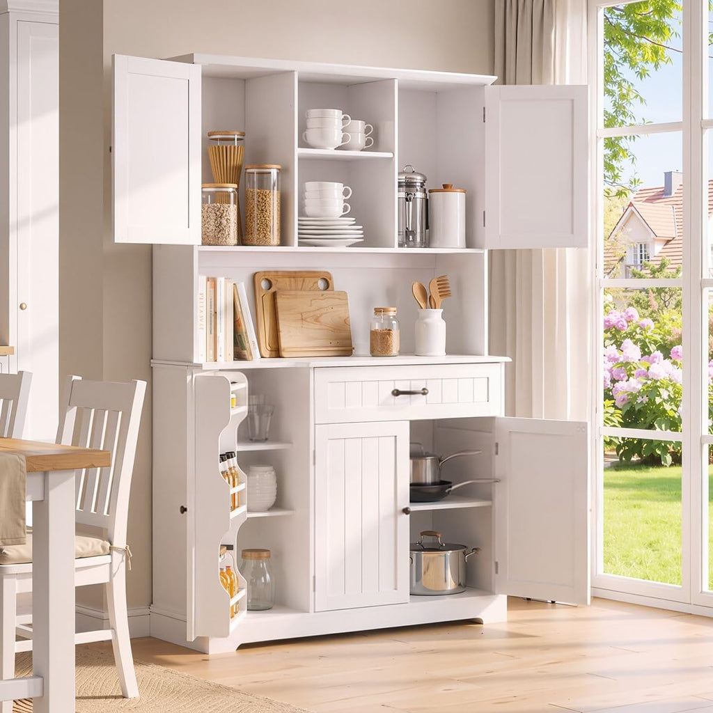 Tall White Kitchen Storage Cabinet with Door and Shelves O93141
