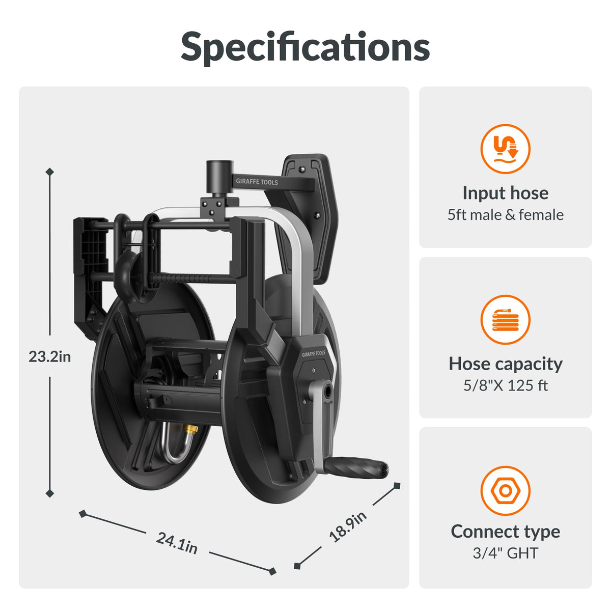 Garden Hose Reel Wall Mount, 125FT 5/8" Hose Capacity, Heavy Duty with Crank Q183