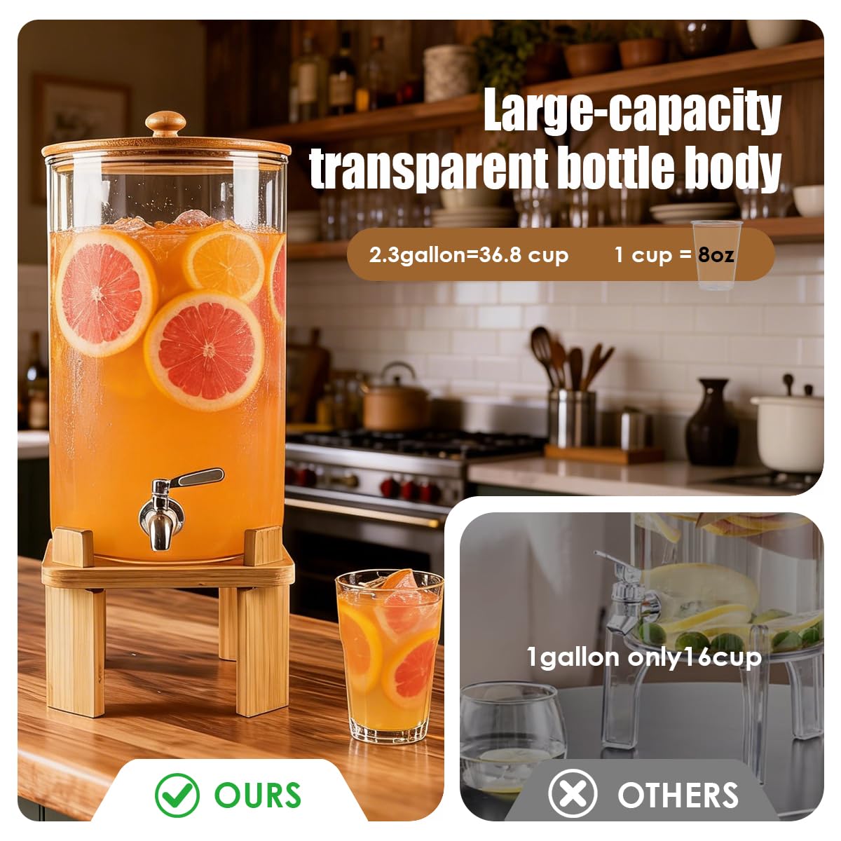 2.3 Gallon Glass Beverage Dispenser with Spigot E882762