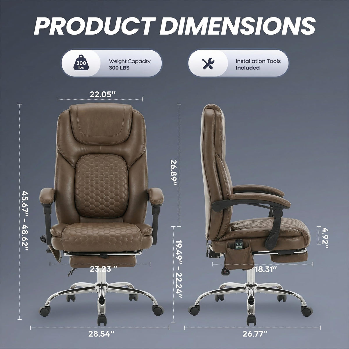 Brown Massage Office Chair with Heat and Footrest I30866