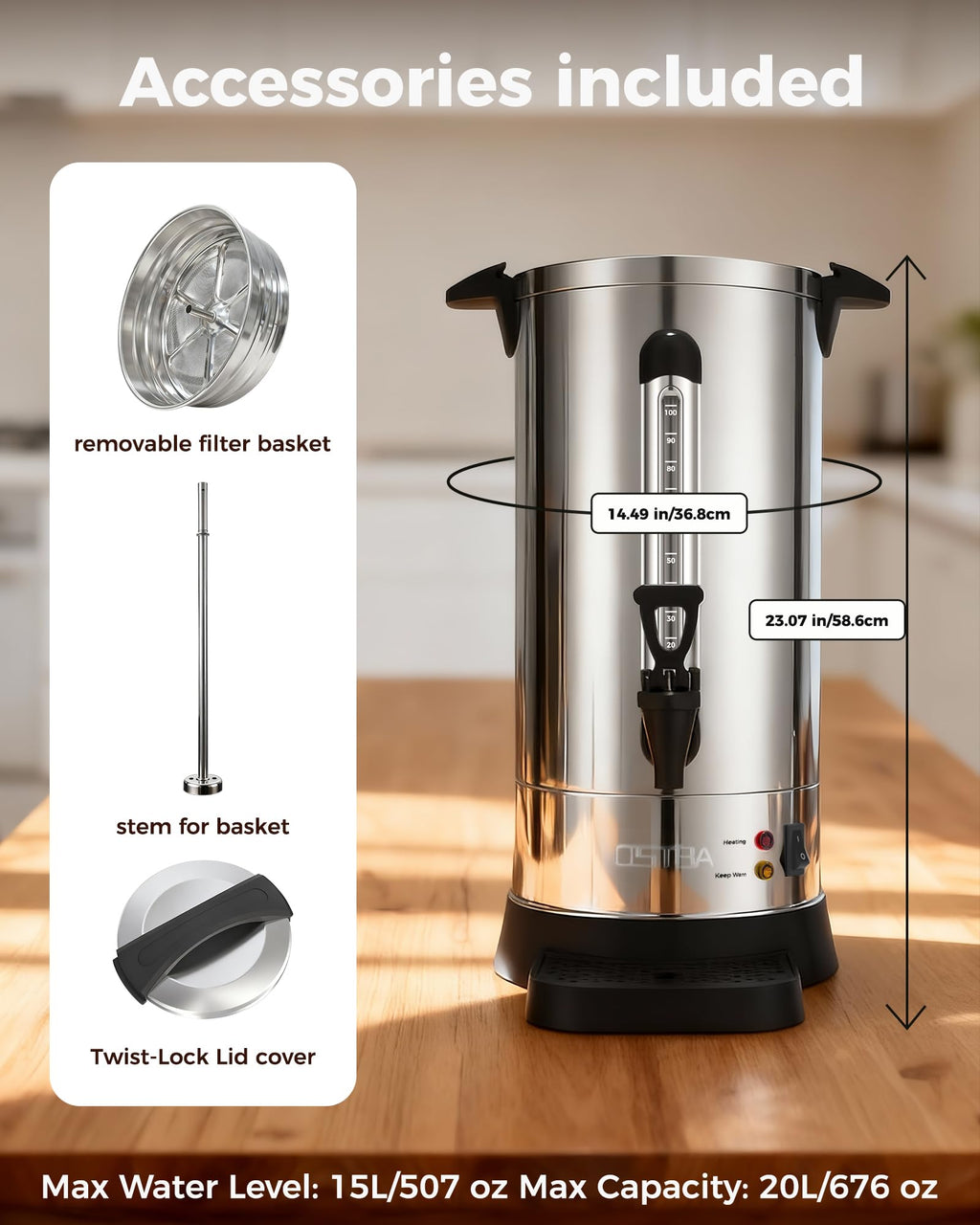 100-Cup Commercial Coffee Urn 15L Stainless Steel Percolator Y95993