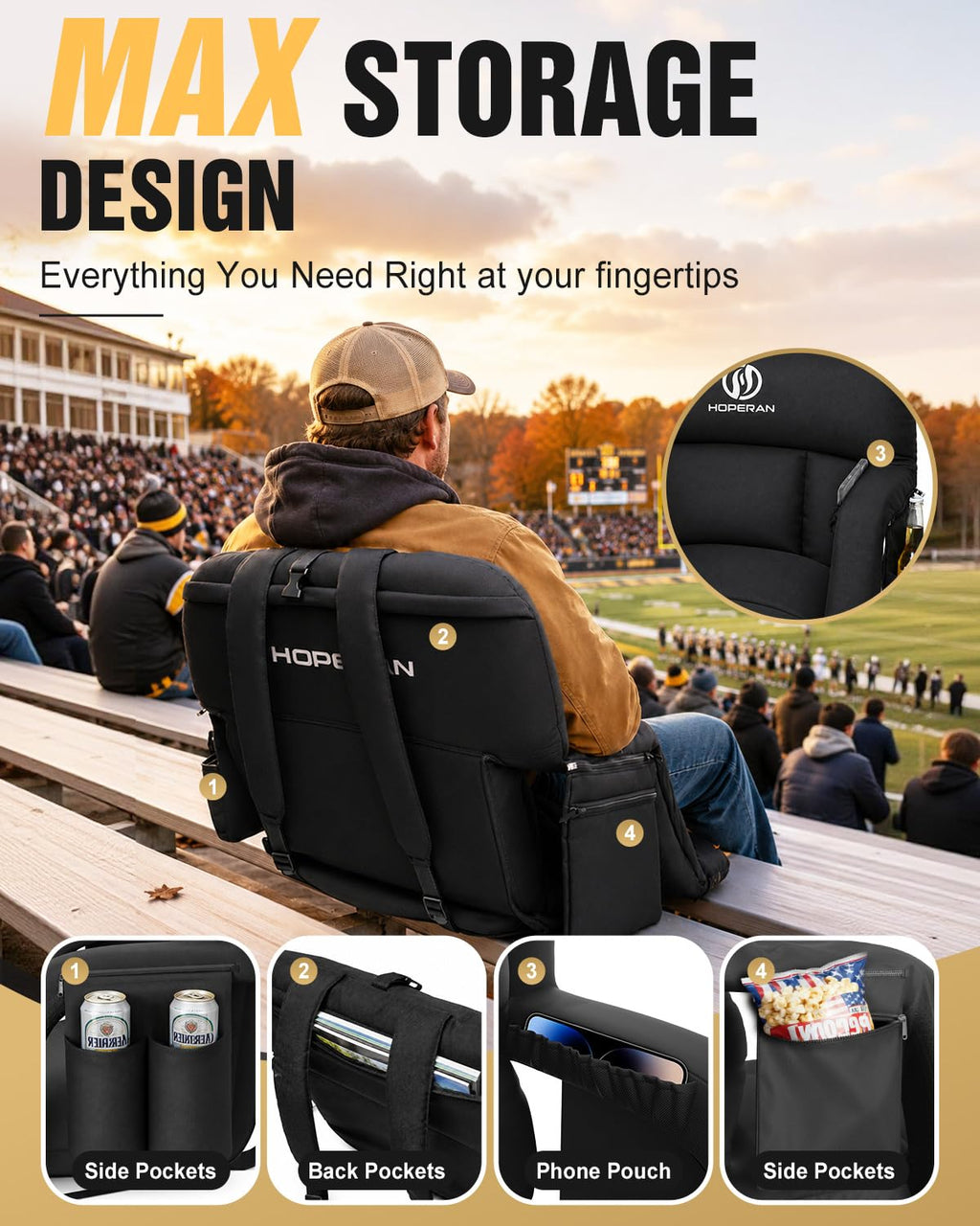 Black Heated Stadium Seats for Bleachers U13010