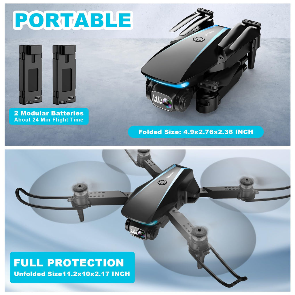 1080P HD Foldable Drone with Camera, 2 Batteries, Carrying Case T738630