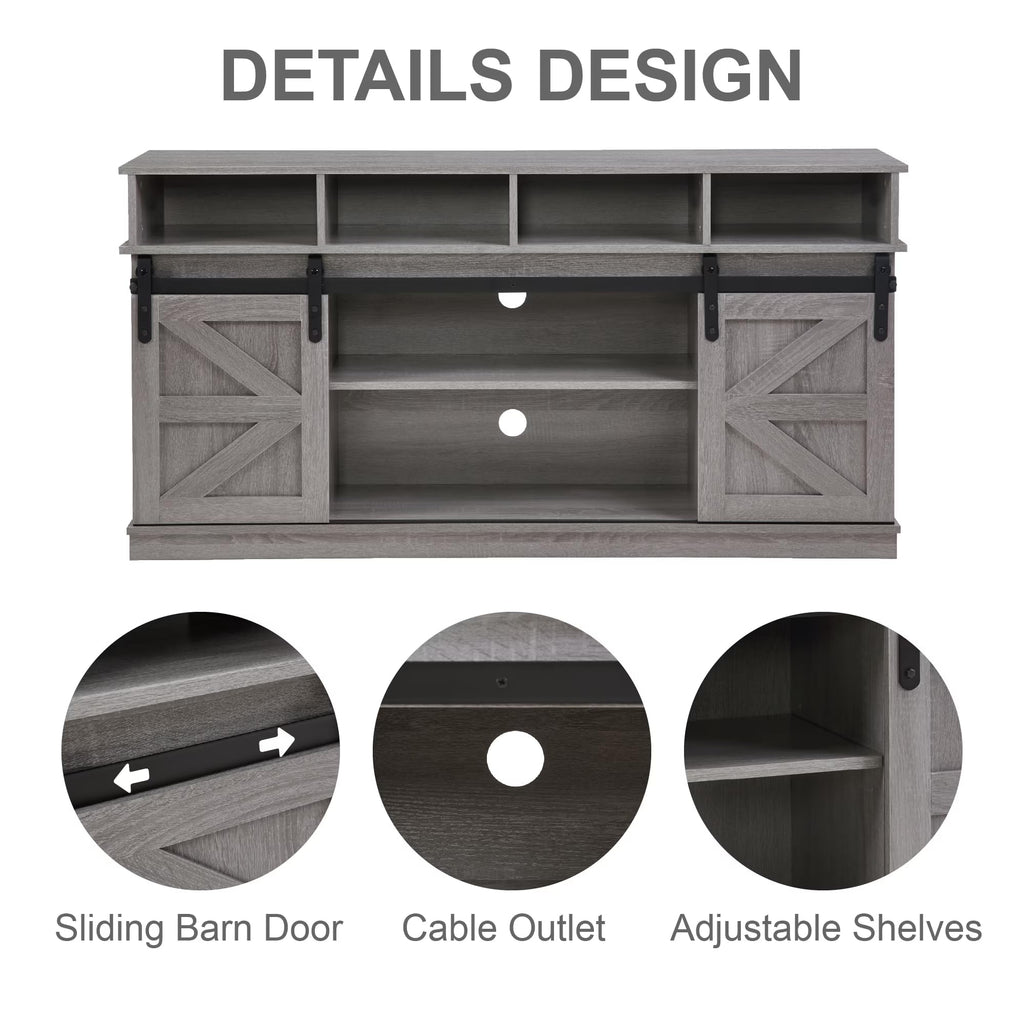 58" Grey Wood TV Stand with Sliding Barn Doors O37507