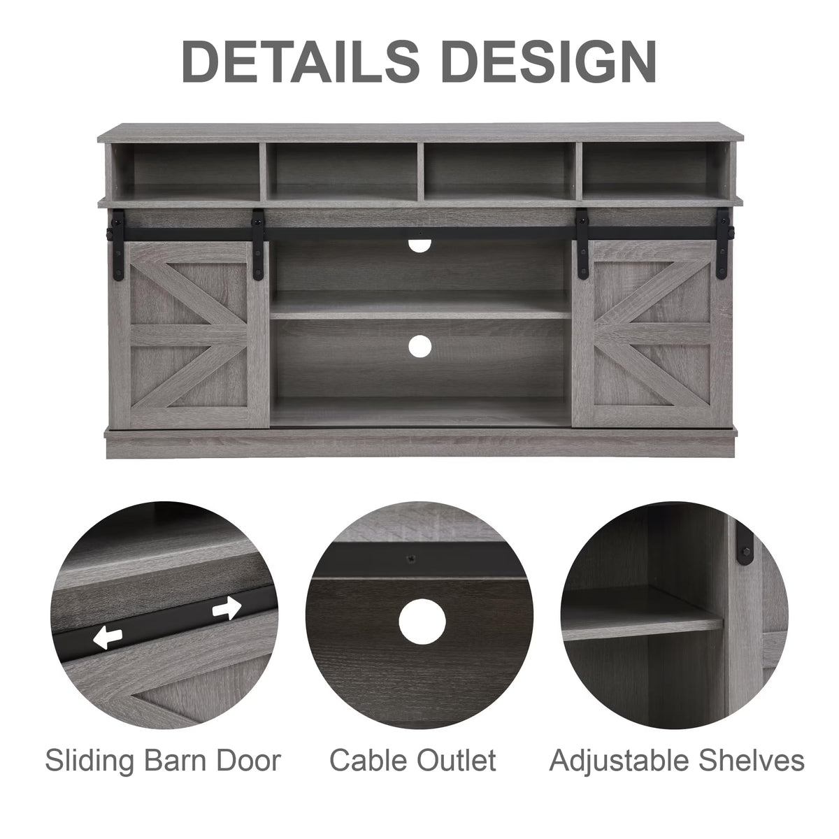 58" Grey Wood TV Stand with Sliding Barn Doors O37507