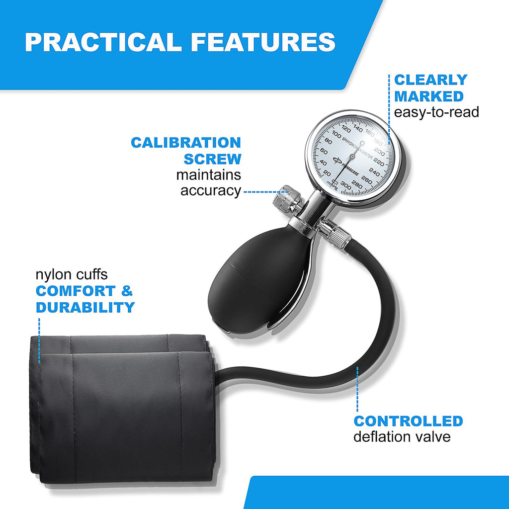 Aneroid Sphygmomanometer and Blood Pressure Cuff Set with 5 Sized Nylon Cuffs R840