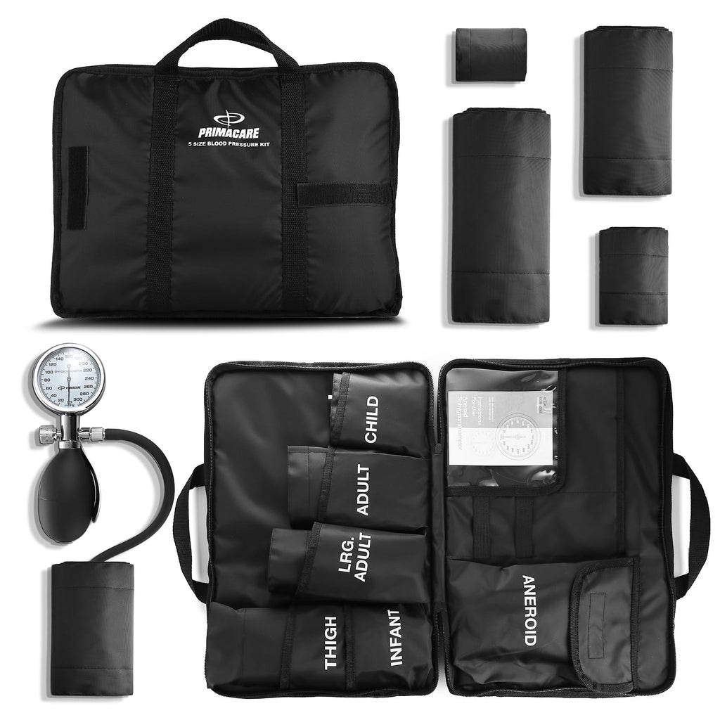 Aneroid Sphygmomanometer and Blood Pressure Cuff Set with 5 Sized Nylon Cuffs R840
