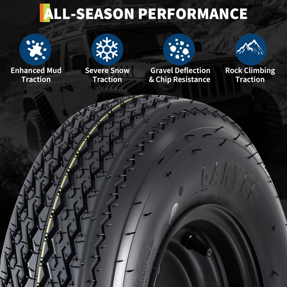 Set of 2 5.30-12 Trailer Tires with 12" Black Rims, 4 Lug on 4" Bolt Pattern, Load Range C 6PR B829