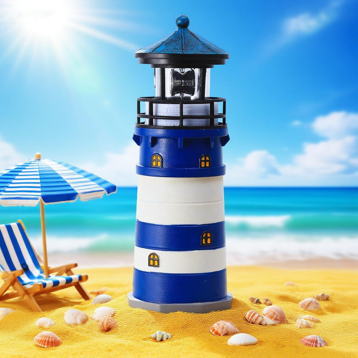 Solar Powered Lighthouse Decor with Rotating Beacon I142022