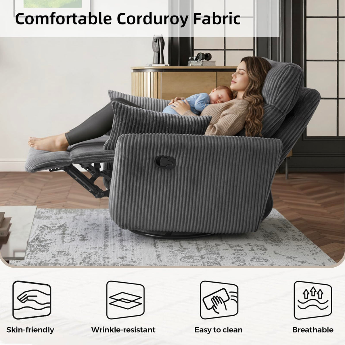 Gray Corduroy Swivel Recliner Chair U238112