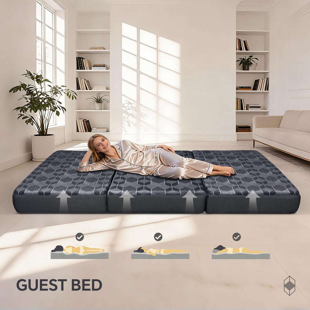 Queen Size 6 Inch Tri-Fold Mattress with Washable Cover X120942