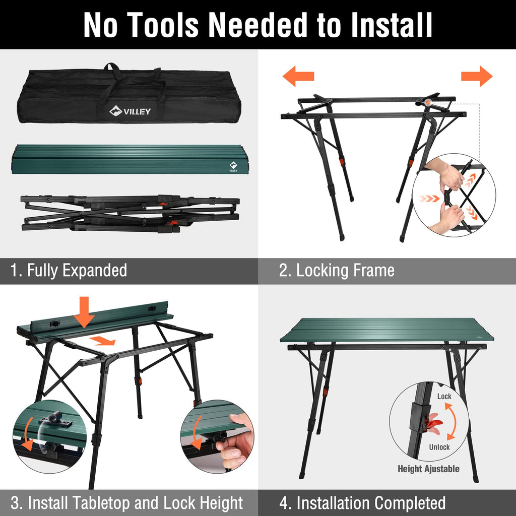 Portable Aluminum Camping Table with Adjustable Legs N54184