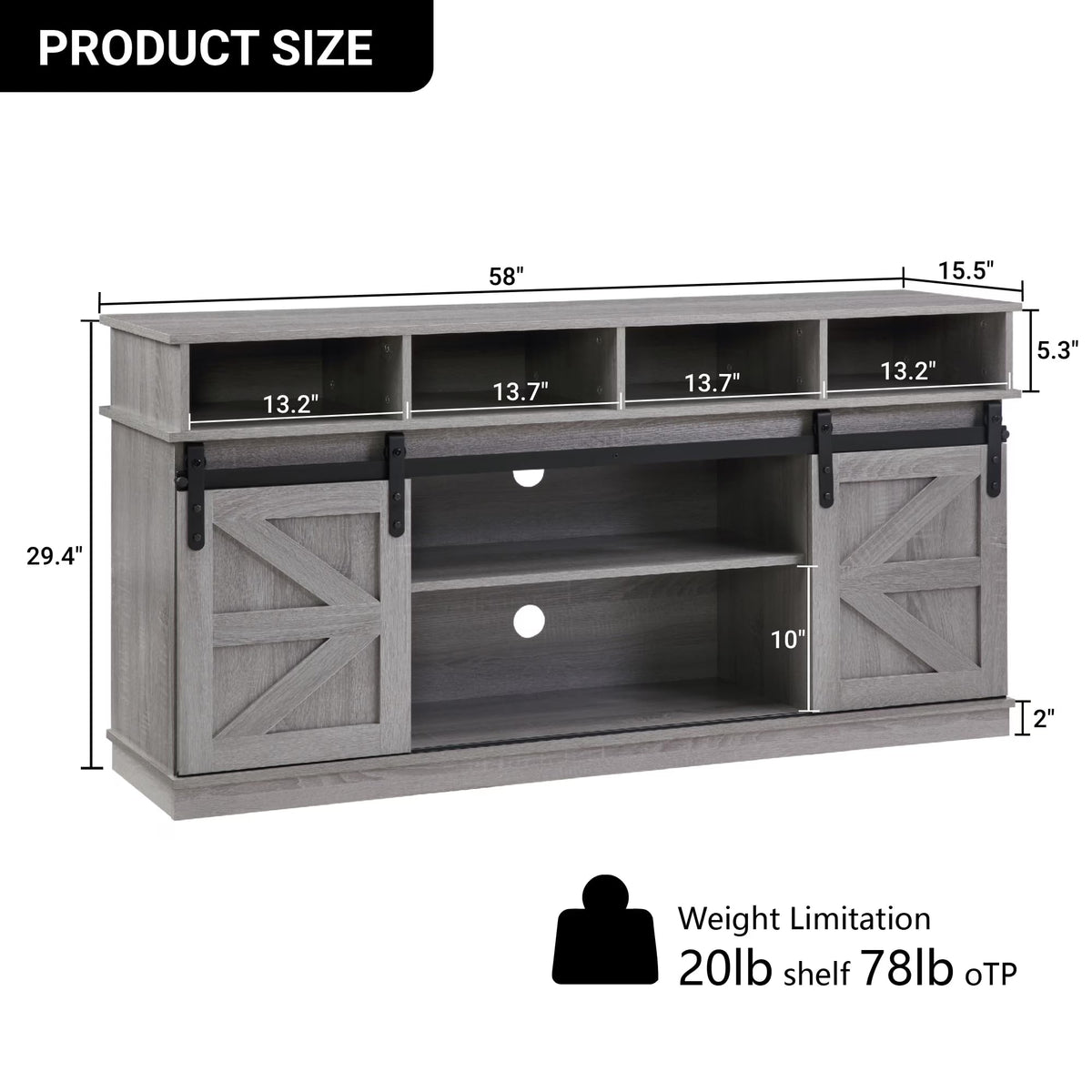 58" Grey Wood TV Stand with Sliding Barn Doors O37507