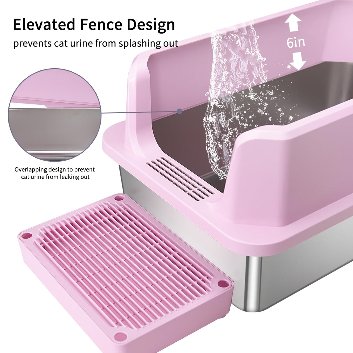 Open Cat Litter Box Stainless Steel High Walls with Scoop Q58363