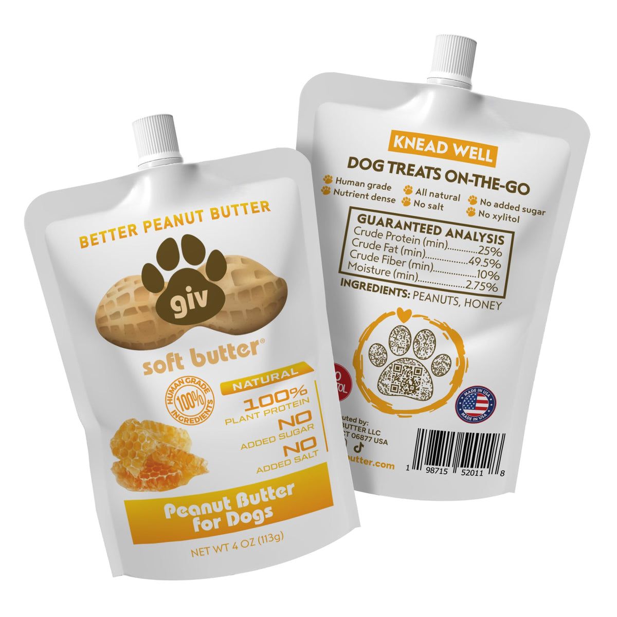 All Natural Peanut Butter for Dogs, 2 Ingredients, 4oz Pouches X92970