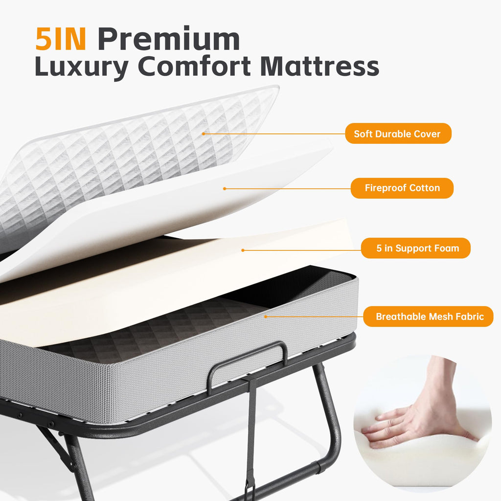 Folding Bed with Mattress, Portable Roll Away Bed, 75" x 31" Y8776
