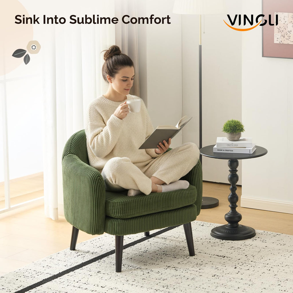 Green Corduroy Accent Armchairs Set of 2 I375