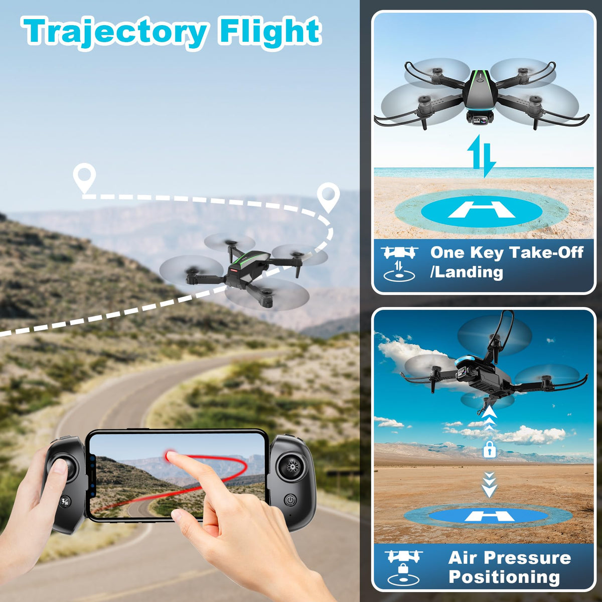 1080P HD Foldable Drone with Camera, 2 Batteries, Carrying Case T738630