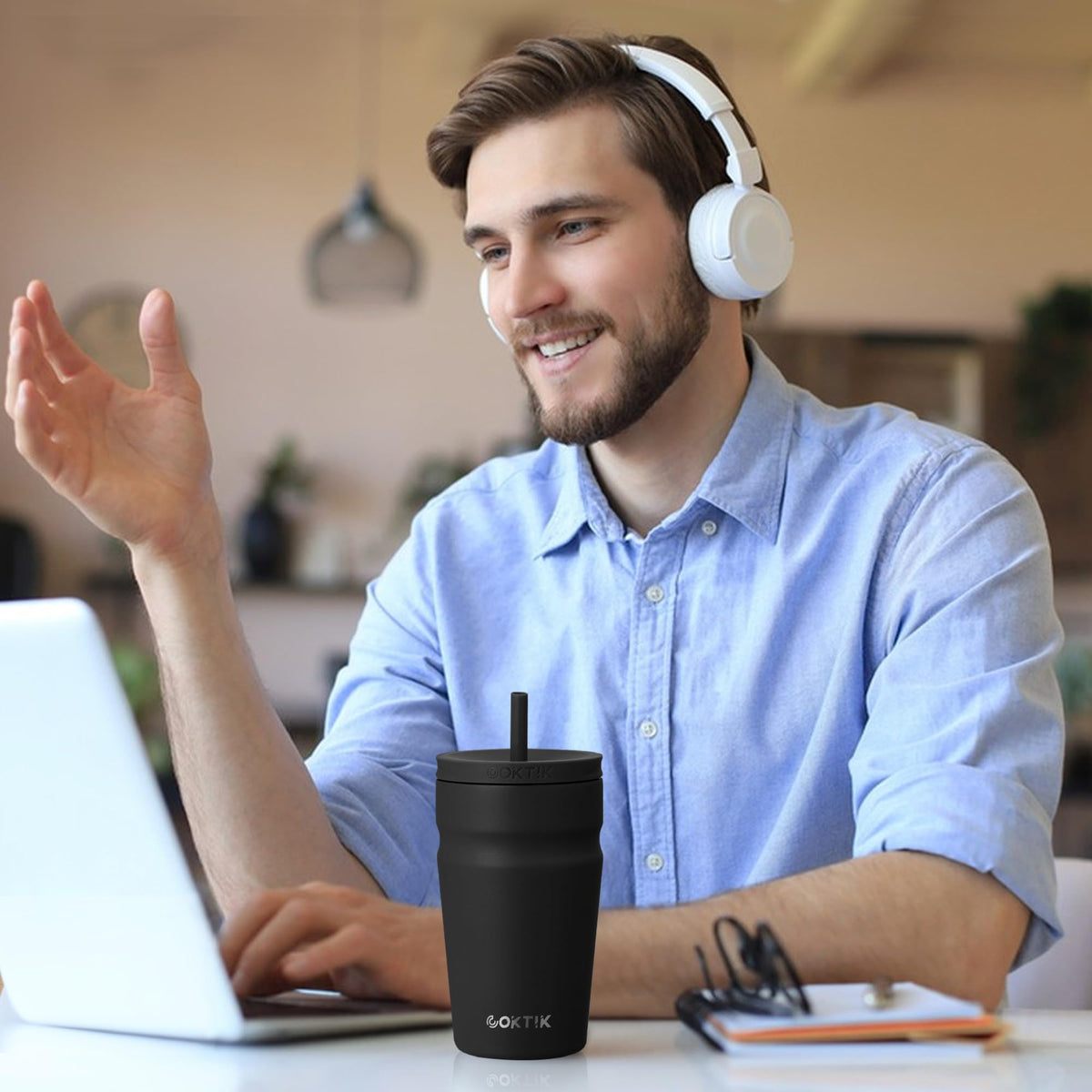 20oz Insulated Stainless Steel Tumbler with Lid and Straw B338