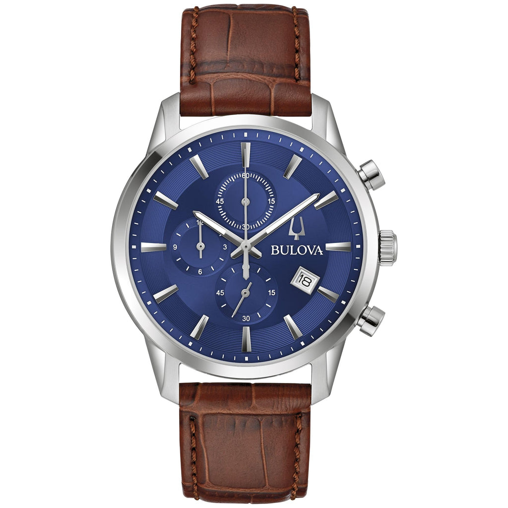 Chronograph Blue Dial Brown Leather Strap Watch 41mm N6994
