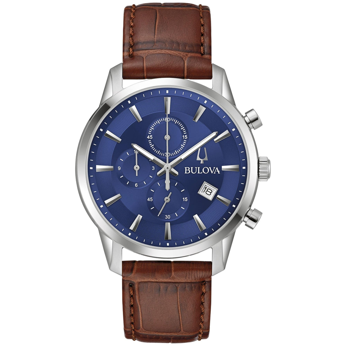 Chronograph Blue Dial Brown Leather Strap Watch 41mm N6994