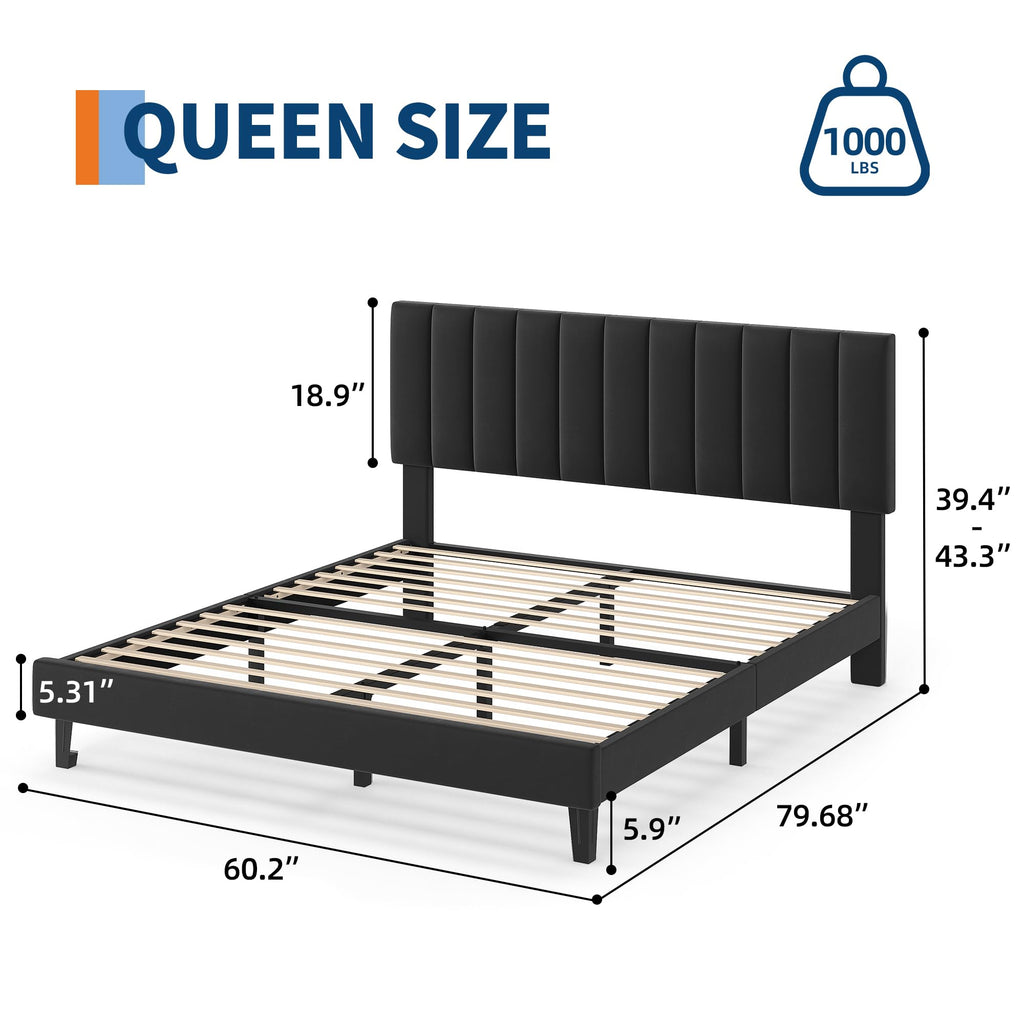 Queen Size Platform Bed Frame with Upholstered Headboard K890