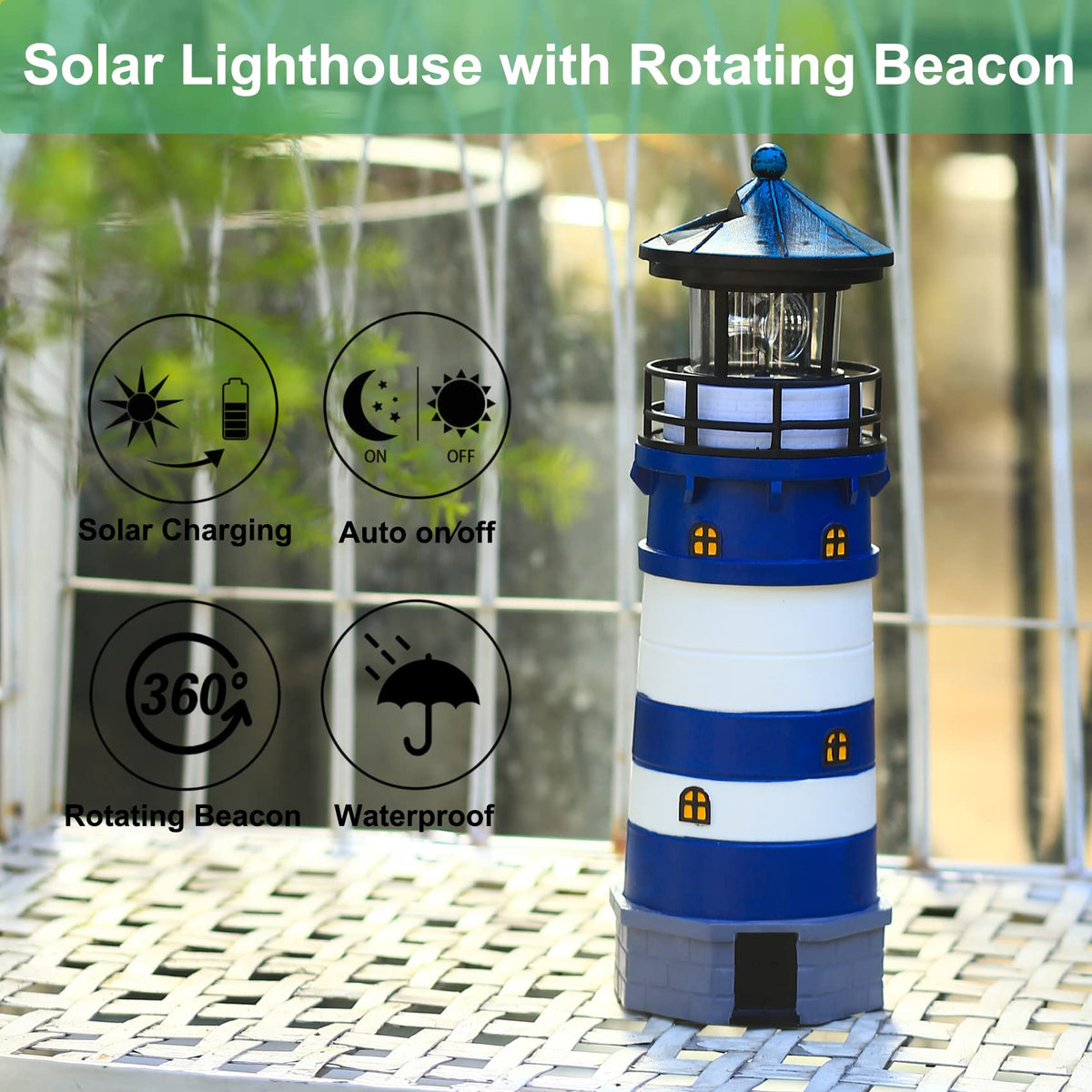 Solar Powered Lighthouse Decor with Rotating Beacon I142022