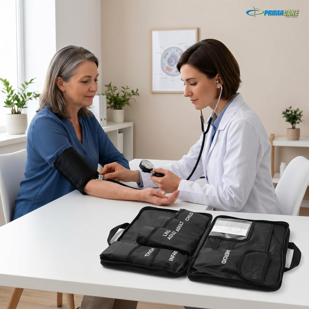 Aneroid Sphygmomanometer and Blood Pressure Cuff Set with 5 Sized Nylon Cuffs R840