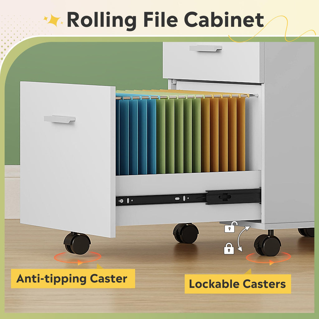 3 Drawer White Wood File Cabinet R669