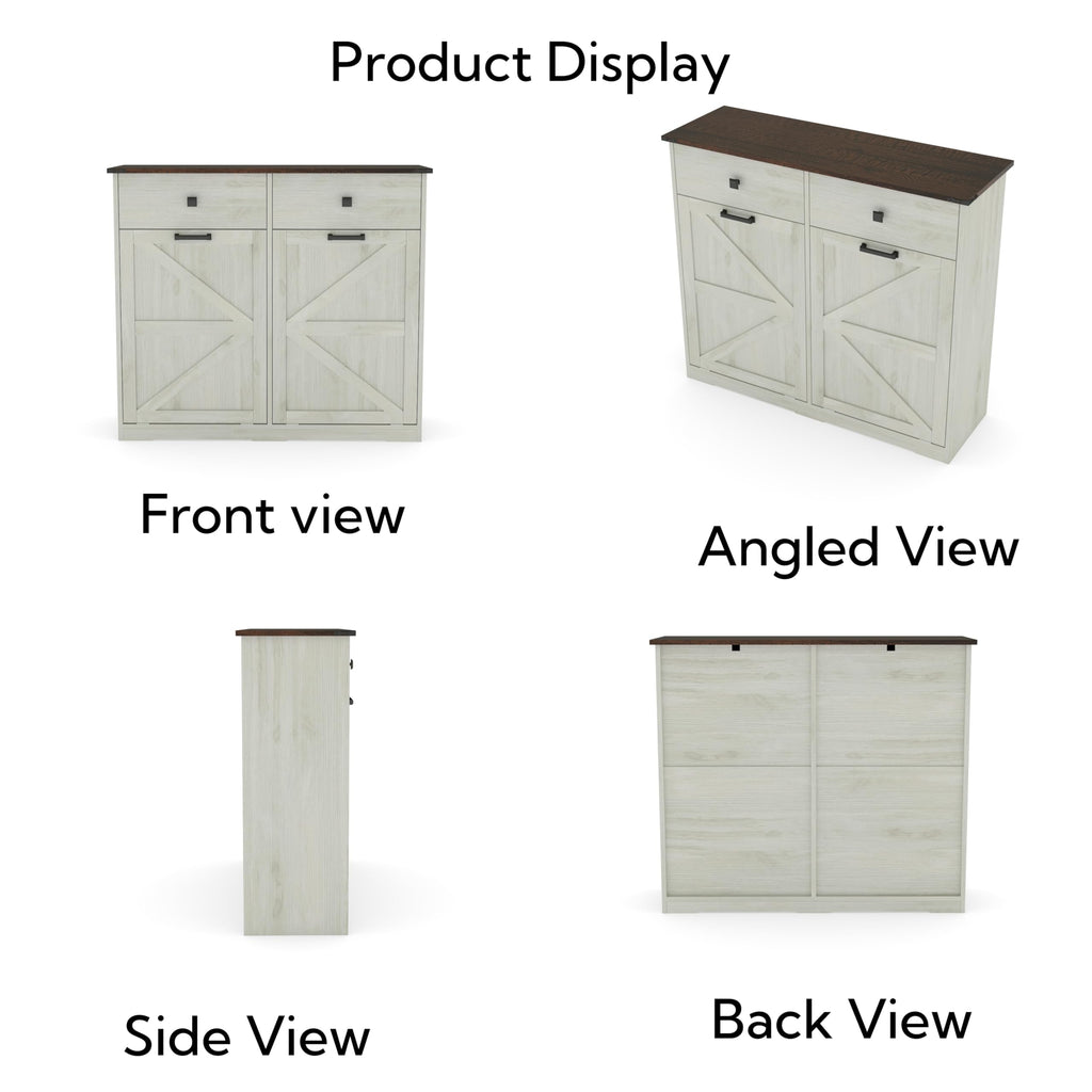 Antique White Double Tilt Out Trash Cabinet with 2 Drawers F42833