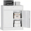 White Steel Lockable Storage Cabinet with Drawer and Adjustable Shelves Z163