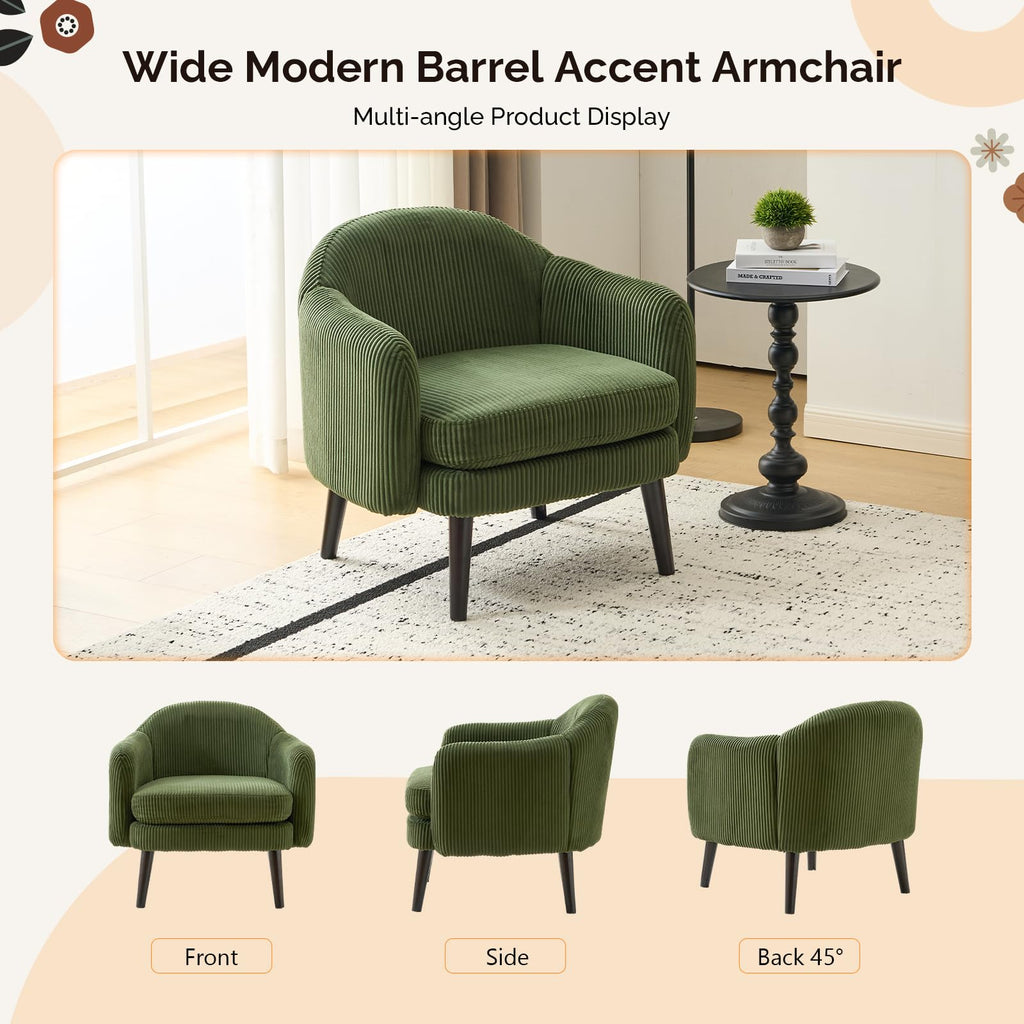 Green Corduroy Accent Armchairs Set of 2 I375