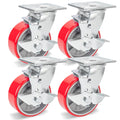 5 Inch Polyurethane Swivel Plate Casters Set of 4 with Brake T81934