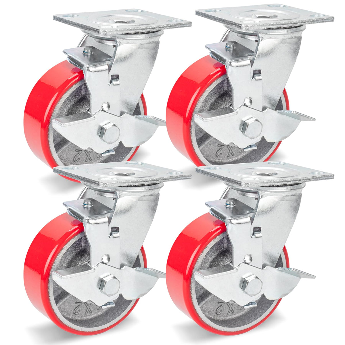 5 Inch Polyurethane Swivel Plate Casters Set of 4 with Brake T81934