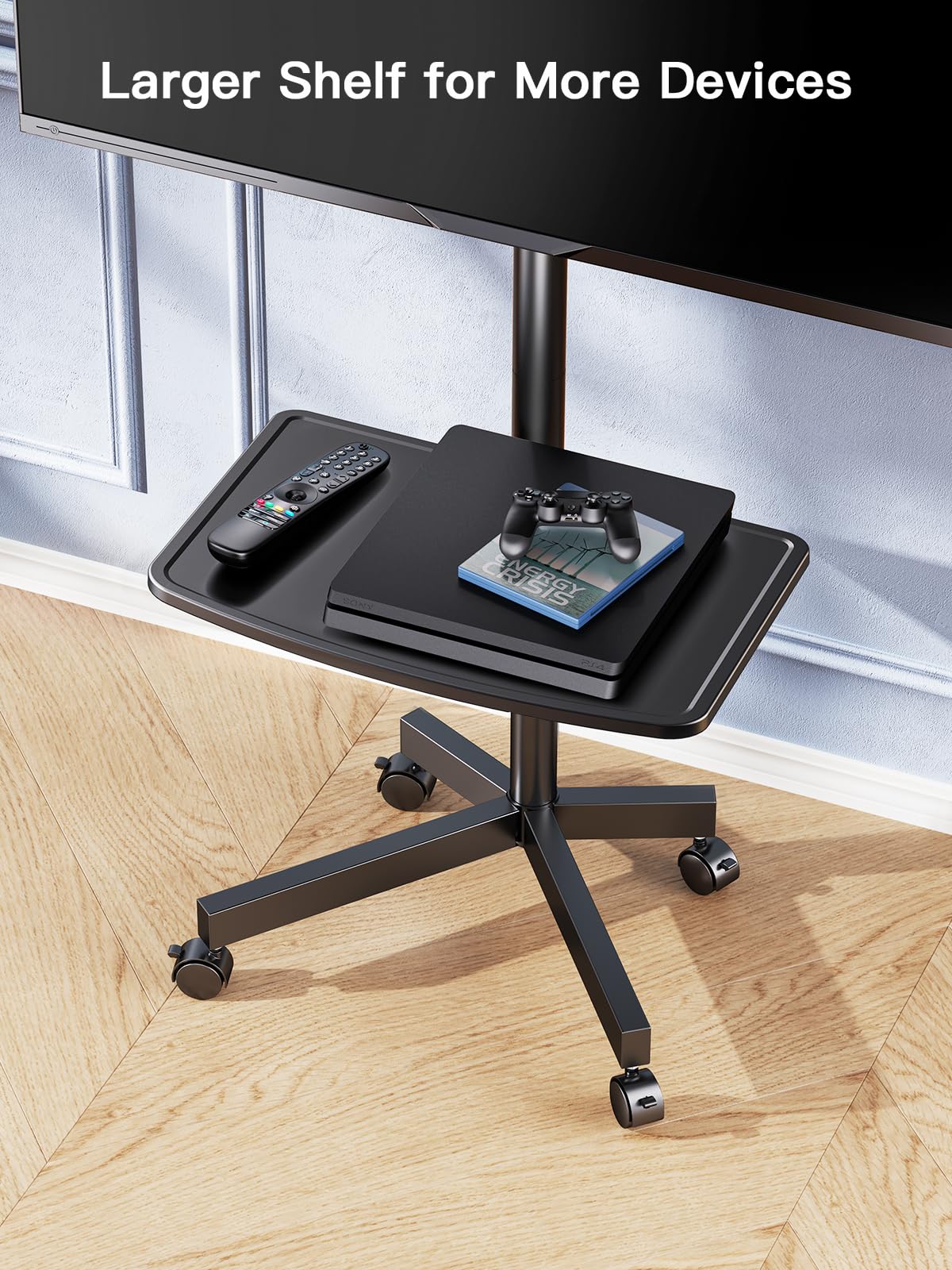 Rolling TV Stand on Wheels for 23-65 Inch TVs, Tilt Mobile TV Cart Holds up to 99 lbs with Adjustable Height Shelf E103