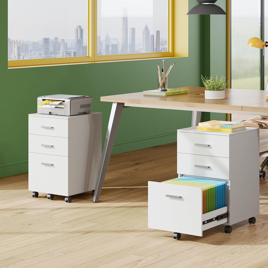 3 Drawer White Wood File Cabinet R669