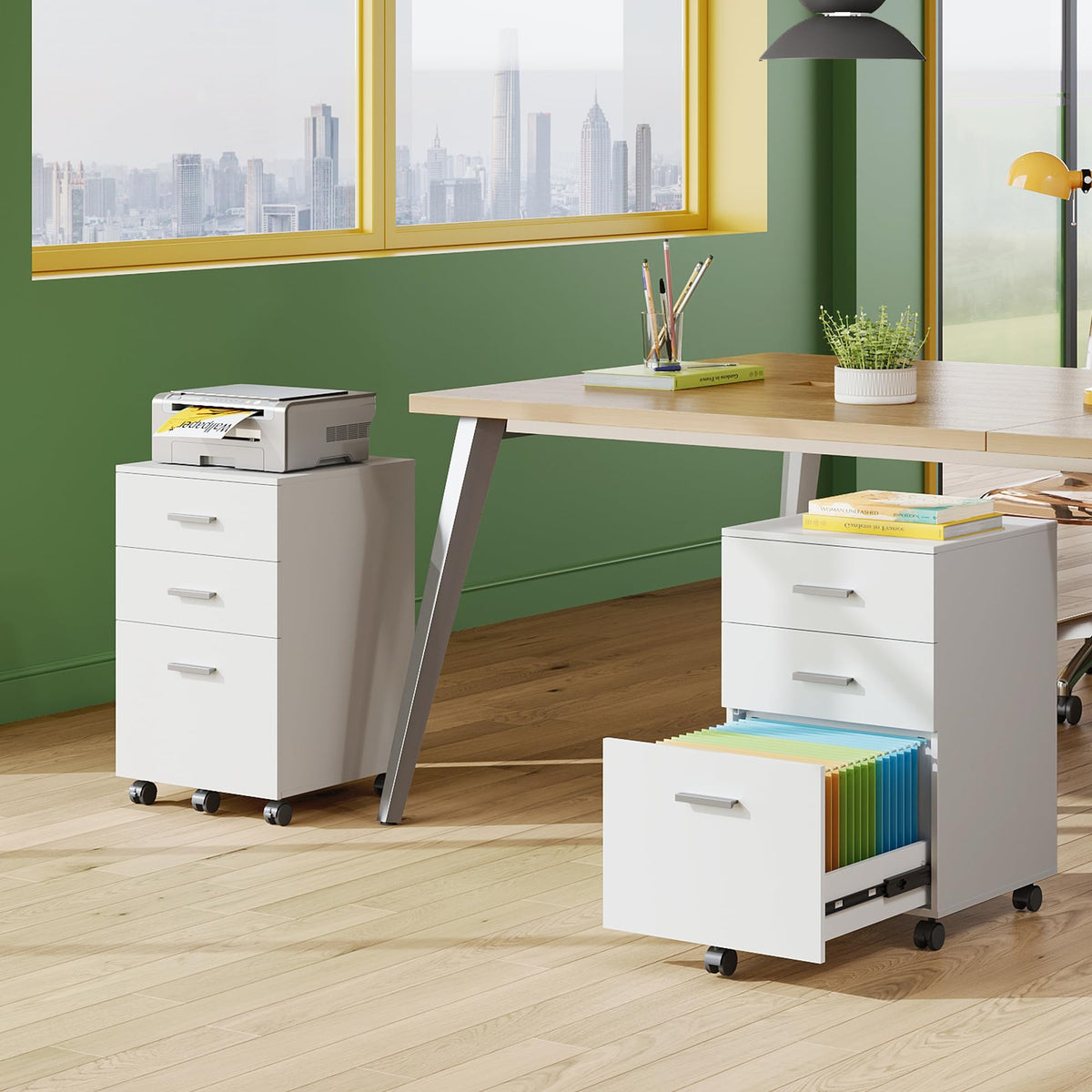 3 Drawer White Wood File Cabinet R669