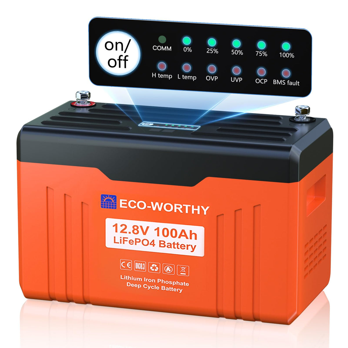 12V 100AH LiFePO4 Battery with SOC Display U98678