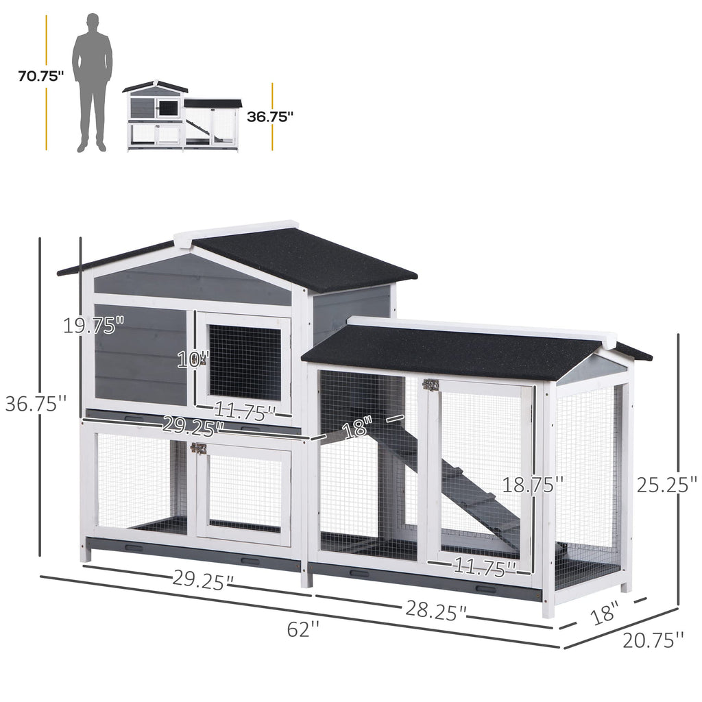 Gray 2-Tier Wooden Rabbit Hutch with Removable Tray U53757