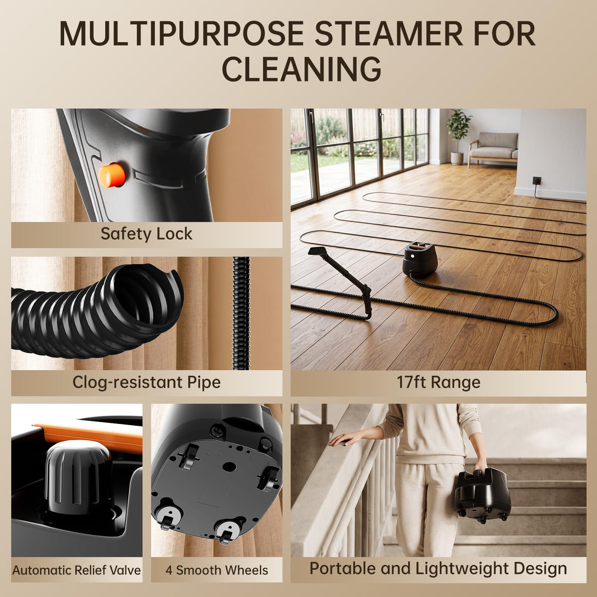 21-in-1 Chemical-Free Steam Cleaner with 3-Level Adjustment R8679