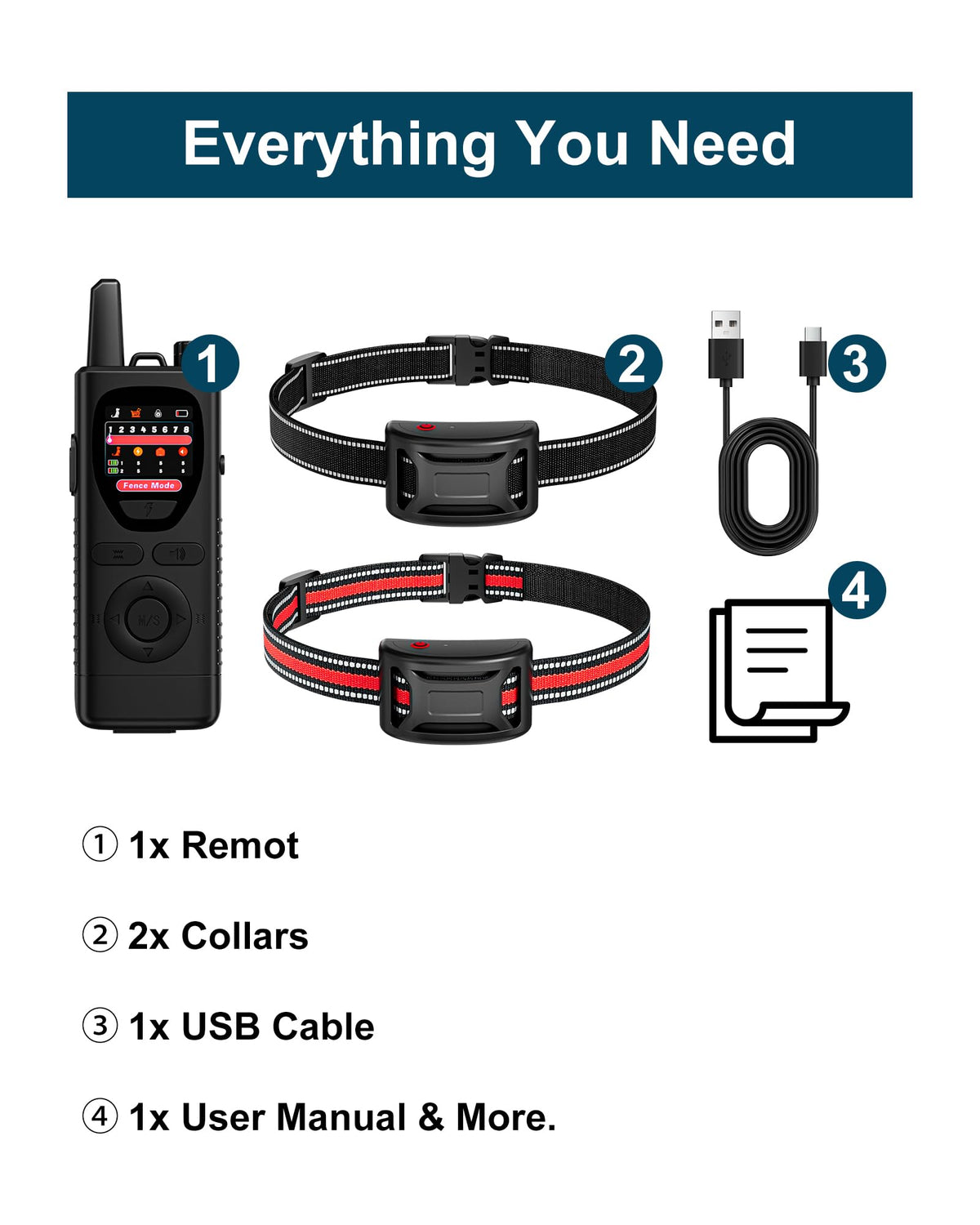 Wireless Dog Fence System 2-in-1 Pet Containment Training Collar IPX6 Waterproof Rechargeable Black Red M97129