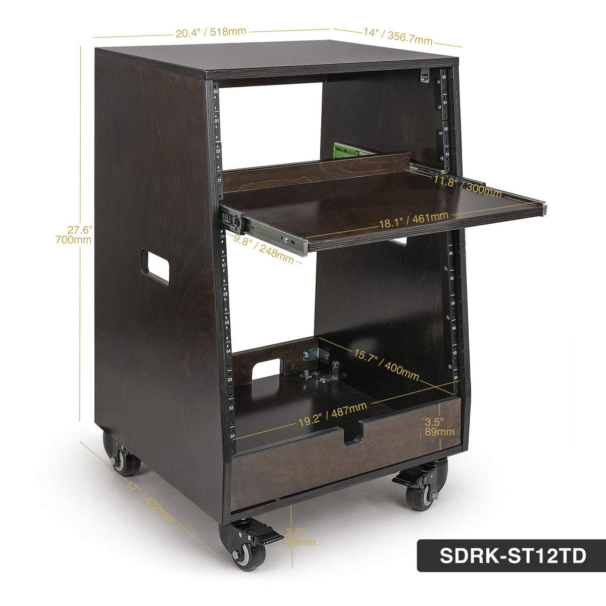 12U Studio Rack with Slide-Out Tray and Casters Z741