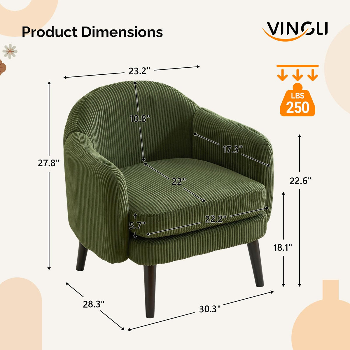 Green Corduroy Accent Armchairs Set of 2 I375