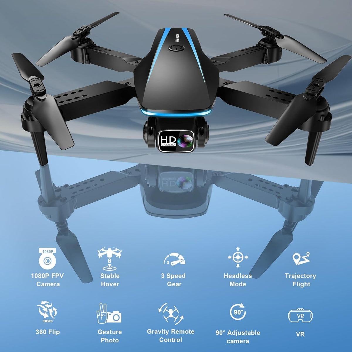 1080P HD Foldable Drone with Camera, 2 Batteries, Carrying Case T738630