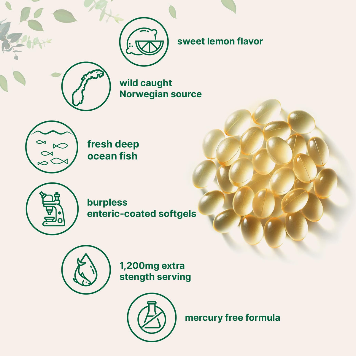 Omega 3 Fish Oil 1,200mg 240 Softgels Lemon Flavored Burpless EPA DHA C934